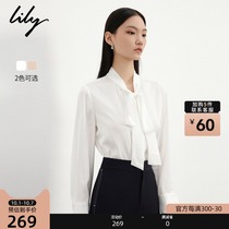 LILY2021 autumn new womens bowknot French top commuter thin white long sleeve chiffon shirt