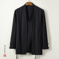 Chinese style mens clothing Hanfu ancient clothes Zen clothes male Wei Jin wind fake two cotton linen improved Tang suit
