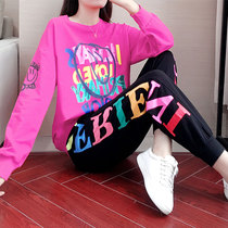 Hip-hop fashion sports suit women autumn and winter 2021 round neck sweater casual pants two-piece loose tidal Air Age