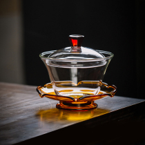 Taiwanese is comparable to the slow-down hand-made heat-resistant glass bowl three-cap tea bowl tea bowl Cup kung fu tea set