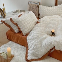 White Day Dream State of Minds Han Style Bubble Yarn Full Cotton Girl Hearts Four Pieces Of Pure Cotton Soft Princess Folds Quilt Cover