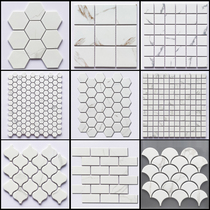Simple marble mosaic jazz white hexagonal tile bathroom toilet non-slip floor tiles background wall tiles