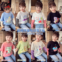Girl Sweatshirt Spring 2021 New Children Korean version of foreign style cartoon fake two long sleeve T-shirt little girl shirt