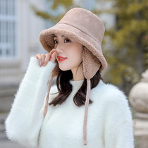 Hat female autumn and winter Korean fishermans hat Joker double-sided Japanese cashmere basin hat cycling ear protection warm hat tide