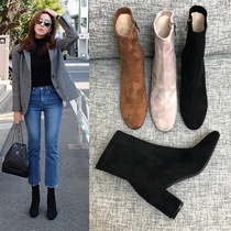 Short boot ladies spring autumn 2021 new single boot side zipped women boots coarse heel square head nude boots 100 lap high heel Martin boots winter