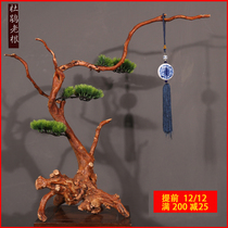 Natural wood Zen Chinese style dead wood root carving ornaments Hanging text play hand string Buddha beads pen holder Home entrance decoration
