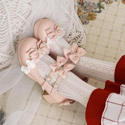taobao agent Japanese and Korean spring and autumn high -heeled single -shoes sweet bow one word buckle Lolita lolita dress flower marriage size size