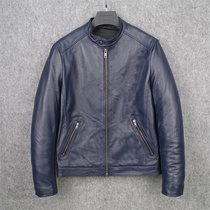 Summer special shake the head layer cowhide leather leather clothing mens stand collar slim slim simple motorcycle clothing extra large size