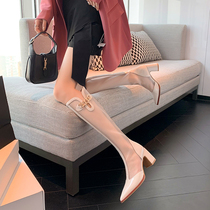 Spring Summer Pointed Coarse Heel Mesh Yarn High Cylinder Martin Boots Woman Thin Leather High Heel Mesh Boots Net Red Hollowed-out Long Cylinder Boots