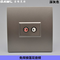 Dark gray one-digit audio socket panel Type 86 concealed double-hole Lotus welding-free audio screwing 2 Audio plugs