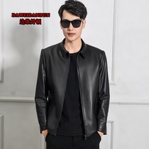 Spring and Autumn Haining leather mens leather short lapel thin first layer sheep leather jacket mens single leather coat casual