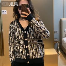 dior edda dior knitted sweater cardigan womens spring and autumn letters presbyes print small jacket loose V-neck top