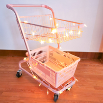 Internet celebrity set up a stall to take photos of pink girl heart convenience store shopping cart KTV Japanese-style double-decker trolley storage cart