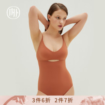 NEIWAI internal and external striped mesh yarn splicing detachable chest cushion plastic body one-piece clothes