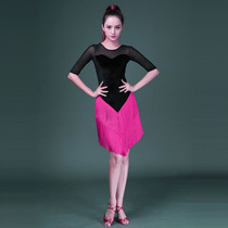 Autumn and winter new Latin dance performance costume womens adult velvet competition dress sexy multi-layer tassel practice dress dress