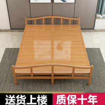 Bamboo bed folding bed double single simple bed lunch break nap home solid wood cool bed rental room hard board bamboo bed