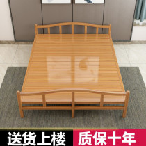 Bamboo bed folding bed double single simple bed lunch break nap home solid wood cool bed rental hard board bamboo cot