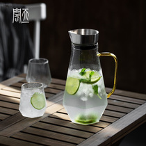 Sky One cabinet -- European-style high-end glass cold water kettle Home stainless steel cover thickened heat-resistant bubble tea tea set