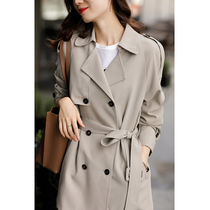 This year popular 2021 new high-end windbreaker coat women Spring and Autumn small double-breasted belt belt