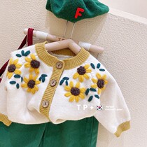 Girl Knit Jacket Spring Autumn 2022 New Internet Red Baby Foreign Air Boy Dress Han Version Children Children Autumn Clothing