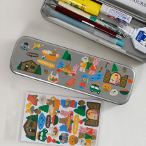 Korean in iron box stationery box cute bear can DIY handbook decorate pencil box students metal collection box