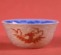 Yilin Tang Yilin Tang Zhi type firewood kiln Red furnace blue and white alum red red painting sea monster lying foot tea cup single Cup