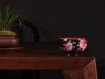 Yu Yin kiln black ground pastel nine peaches five Fu round cup single Cup (Hua Yixuan)