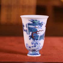 Yu Yin Kiln Yu Guowang made blue and white green color seawater dragon pattern smell Cup Single Cup (Hua Yixuan)
