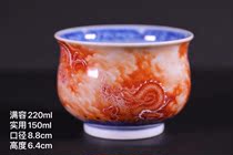 Yu Yin Kiln Yu Guowang made blue and white alum red double dragon pattern cloud dragon pattern furnace type Cup Single Cup (Hua Yixuan)