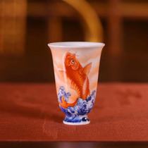 Yu Yin Kiln Yu Guowang made blue and white alum red like a fish in water smelling Cup Single Cup (Hua Yixuan)
