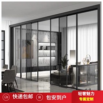 Very narrow frame hanging door black titanium magnesium alloy panoramic glass door Kitchen balcony triple linkage sliding door