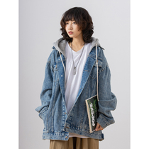 Water Siao day fixed rest day fake two pieces cityboy loose profile hooded men and women denim shirt coat