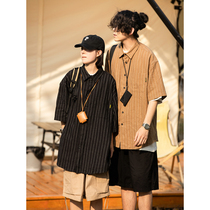 Water Shine Day Set Summer Day Series Short Sleeve Shirt Man Retro Port Wind Street Striped Loose Casual Lining Woman