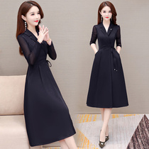 Autumn dress female middle-length wife wife mother professional elegant temperament collar belly thin skirt