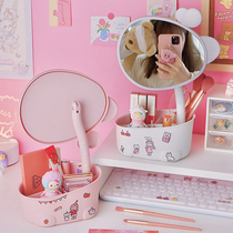 ins Wind cute desktop storage box mirror student dormitory girl heart multifunctional makeup mirror desktop dressing mirror