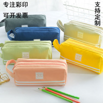 Creative canvas simple large-capacity double-layer pencil bag custom logo primary and secondary school students training course practical promotional gifts
