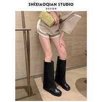 Shi Xiaoqian 2021 new high boots womens real leather flat pants tube boots fried street but knee thin leg knight boots