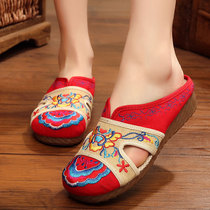 2020 Spring old Beijing cloth shoes women flat bottom Baotou home linen cotton non-slip beef tendon soft bottom size cloth slippers