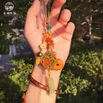 Antique jewelry 24k ancient burning blue gourd handmade filigree inheritance gold Fu Lu lucky pendant pure gold 999