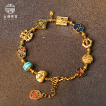 Antique jewelry 999 pure gold Inheritance of ancient methods Hand-burned blue engraved lucky Nafu woven 24k gold bracelet
