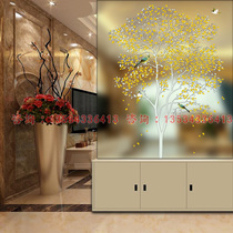 Simple painted art glass partition living room into the house transparent screen tempered process fortune tree porch customization