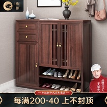 New Chinese style solid wood shoe cabinet Wujin wood wall entry door household door entry multi-layer large-capacity multi-function shoe cabinet