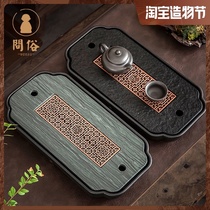 Light luxury black gold stone tea tray Household simple dry tea table Japanese round Kung Fu tea ceramic water storage tray