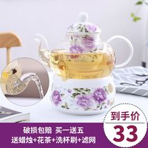 Teapot set of boiled flowers and herbs teacups Ceramic glass fruit teapot set Afternoon tea Tea tea set Candle heating