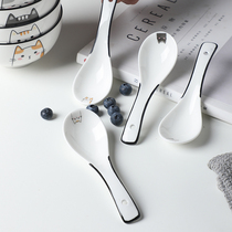 Cute ceramic spoon household small soup spoon Noodle Bowl Spoon restaurant Eat soup spoon cartoon cat spoon