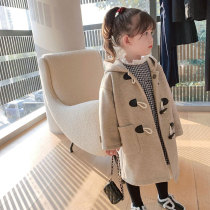 Hong Kong girls foreign fur coat thick spring wear 2022 new childrens British style horn button tweed coat