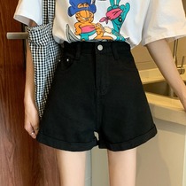 Black high waist denim super shorts womens summer Korean version thin loose thin section wild straight tube wide leg hot pants pants