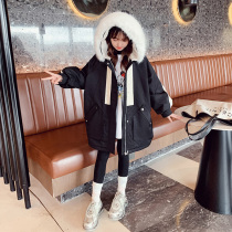 Girls Parker Coat Coat Coat 2021 Autumn and Winter New Chinese Childrens Western Style Hooded Plus Pickened Cotton Clothing
