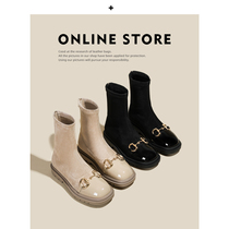 Square Head Horse Title Button Chelsea Short Boots Woman Flat Bottom Slim Boots 2021 New Martin Boots Woman Spring Autumn Single Boots 100 hitch