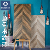 600x1200 herringbone wood grain tiles Nordic wood grain tiles imitation solid wood floor tiles Villa living room floor tiles